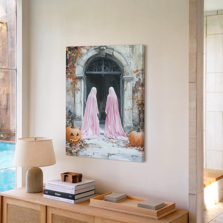 Enchanted Entry Canvas – Pink Ghosts & Autumn Archway Wall Art - Gifitto