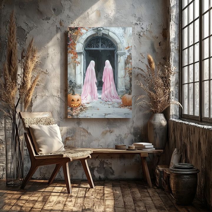 Enchanted Entry Canvas – Pink Ghosts & Autumn Archway Wall Art - Gifitto