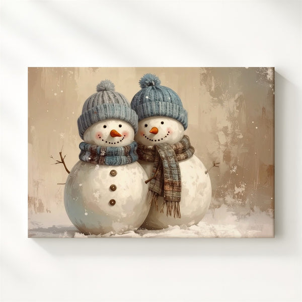 Playful Snowman Friends Canvas – Whimsical Holiday Winter Art - Gifitto