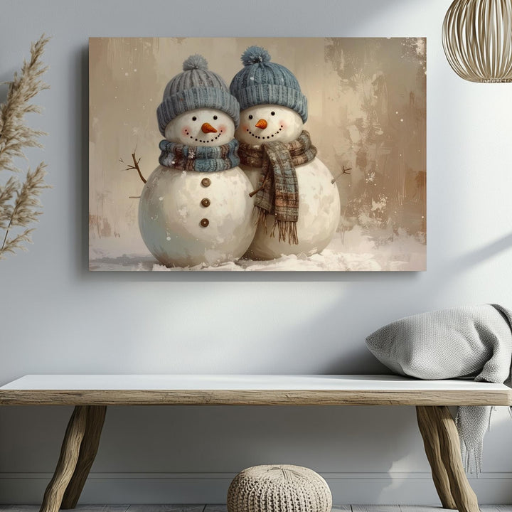 Playful Snowman Friends Canvas – Whimsical Holiday Winter Art - Gifitto