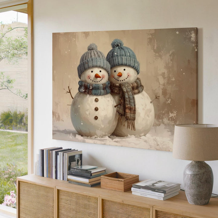 Playful Snowman Friends Canvas – Whimsical Holiday Winter Art - Gifitto