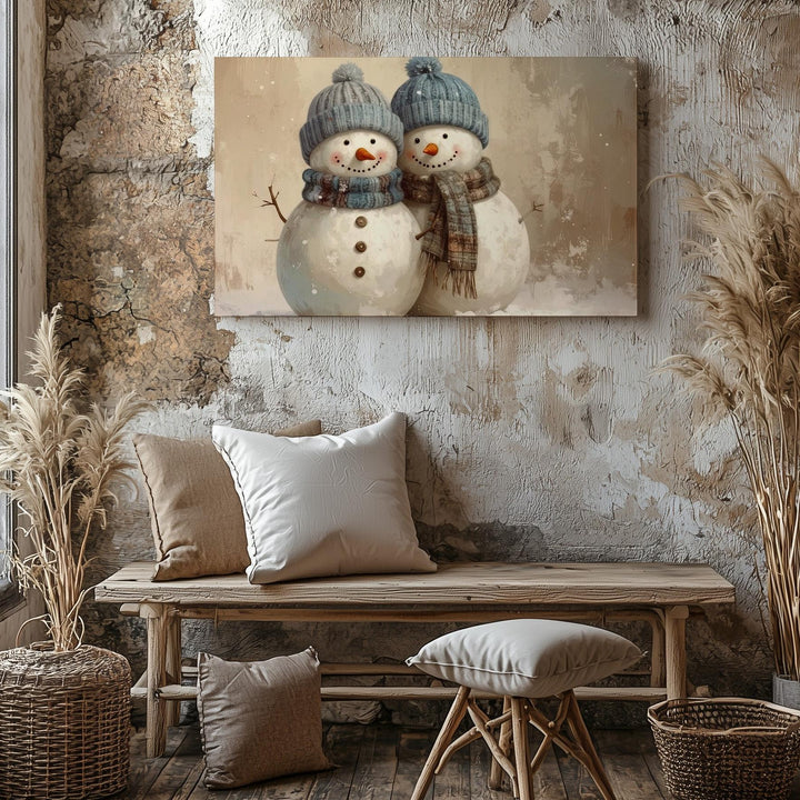 Playful Snowman Friends Canvas – Whimsical Holiday Winter Art - Gifitto