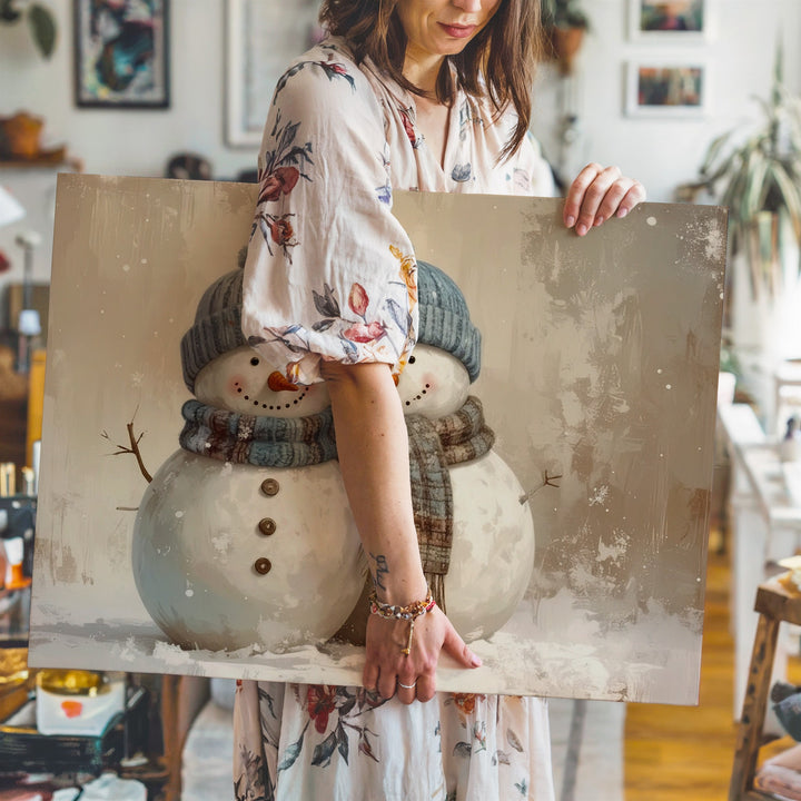 Playful Snowman Friends Canvas – Whimsical Holiday Winter Art - Gifitto