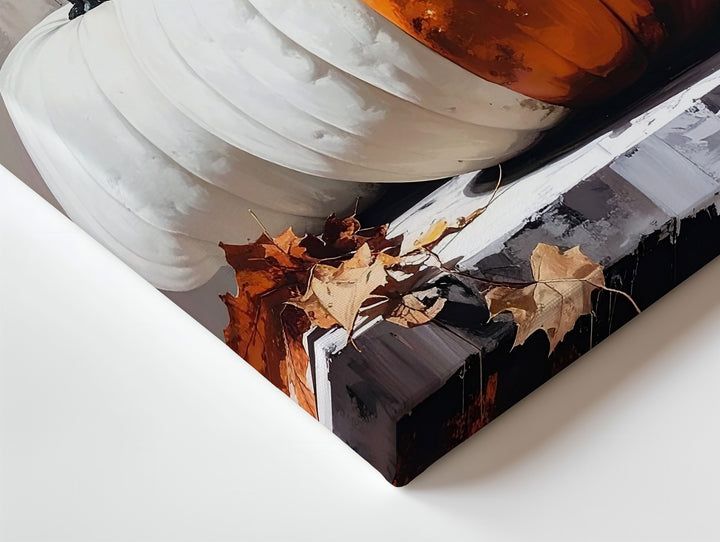 White & Orange Pumpkin Duo Canvas – Neutral Autumn Wall Art - Gifitto