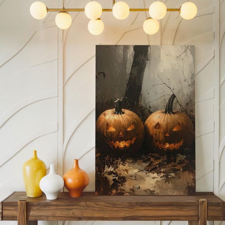 Sinister Jack-O'-Lantern Duo Canvas – Dark Forest Halloween Pumpkin Art - Gifitto