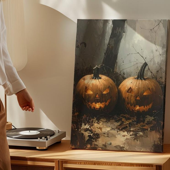 Sinister Jack-O'-Lantern Duo Canvas – Dark Forest Halloween Pumpkin Art - Gifitto