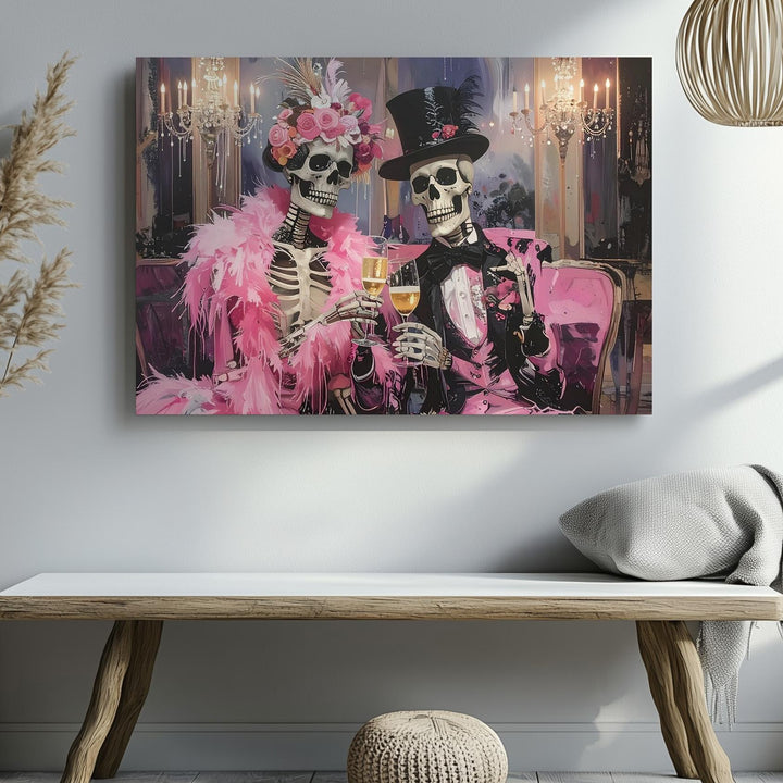 Eternal Toast Canvas – Skeleton Couple in Glamorous Afterlife Ballroom - Gifitto