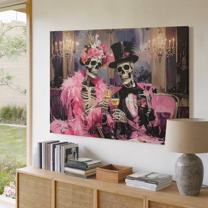 Eternal Toast Canvas – Skeleton Couple in Glamorous Afterlife Ballroom - Gifitto
