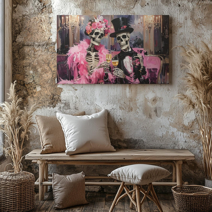 Eternal Toast Canvas – Skeleton Couple in Glamorous Afterlife Ballroom - Gifitto