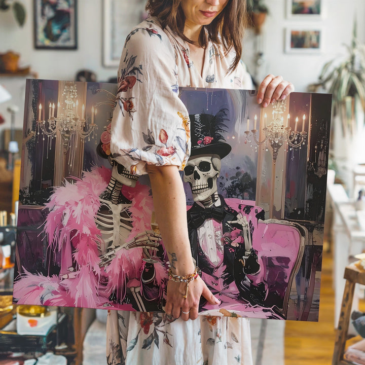 Eternal Toast Canvas – Skeleton Couple in Glamorous Afterlife Ballroom - Gifitto