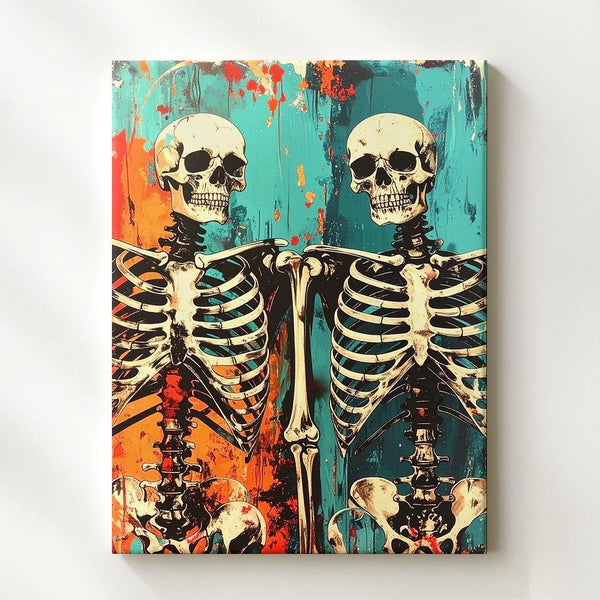 Skeleton Friends Canvas – Grunge Halloween Wall Art with Dark Humor - Gifitto