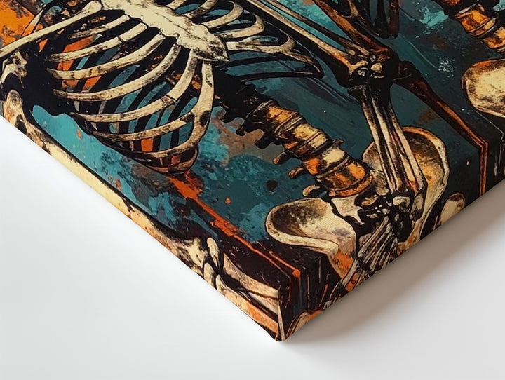 Chatting Skeletons Canvas – Urban Grunge Halloween Conversation Art - Gifitto