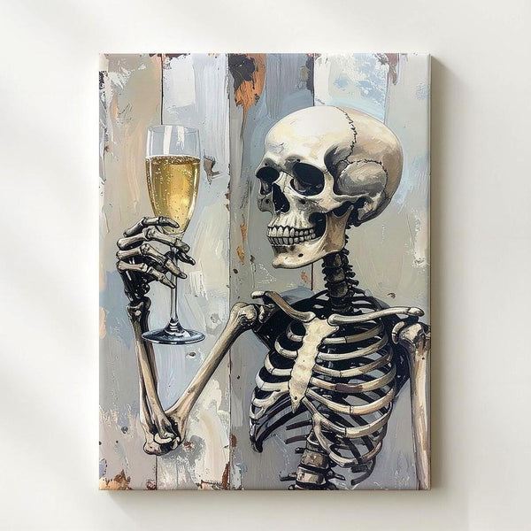 Gothic Toast Skeletons Canvas – Minimalist Champagne Celebration Art - Gifitto