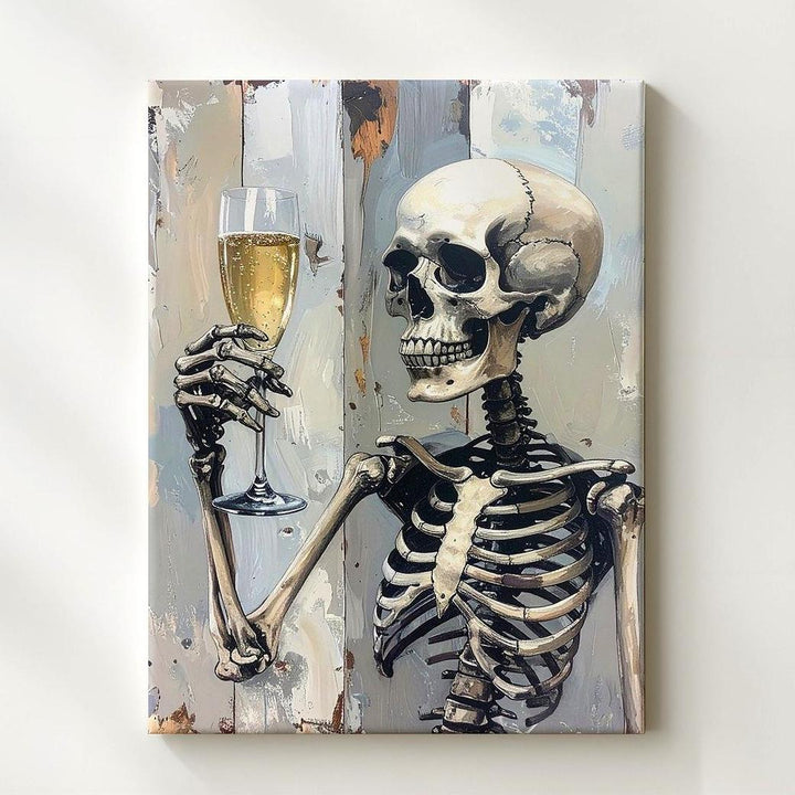 Gothic Toast Skeletons Canvas – Minimalist Champagne Celebration Art - Gifitto