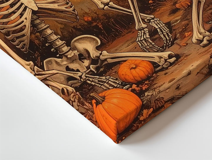 Chatting Skeletons in Swamp Patch Canvas – Humorous Halloween Undead Art - Gifitto