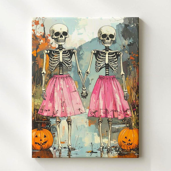 Twilight Witch Gathering Canvas – Painterly Halloween Art with Colorful Hats - Gifitto