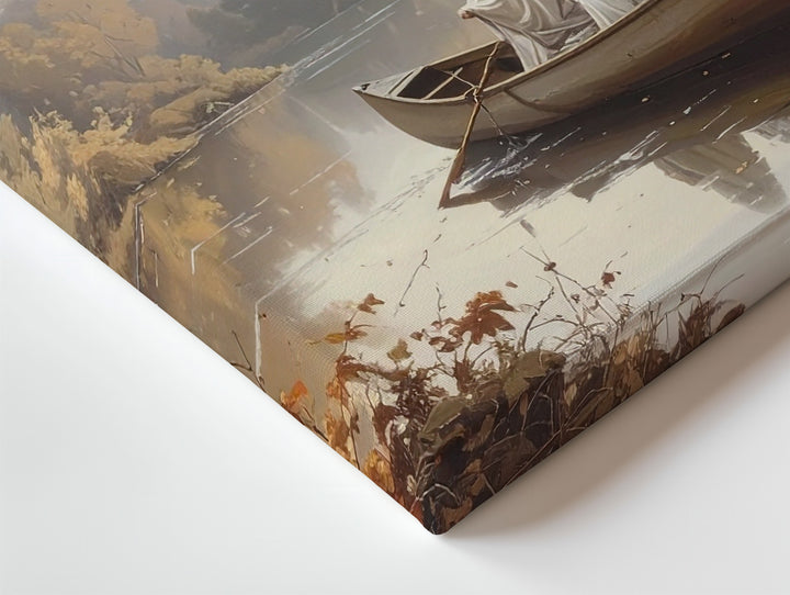Ghosts in Canoe Canvas – Tranquil Autumn Halloween River Scene - Gifitto