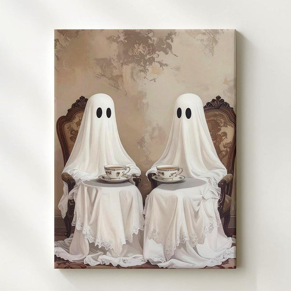 Tea-Time Ghosts Canvas – Vintage Quirky Halloween Wall Art - Gifitto
