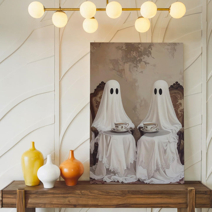 Tea-Time Ghosts Canvas – Vintage Quirky Halloween Wall Art - Gifitto