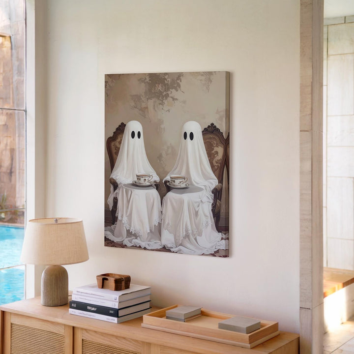 Tea-Time Ghosts Canvas – Vintage Quirky Halloween Wall Art - Gifitto