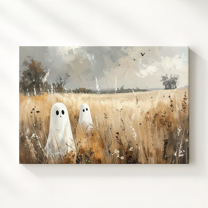 Ghosts in Wheat Field Canvas – Serene Autumn Halloween Countryside Art - Gifitto