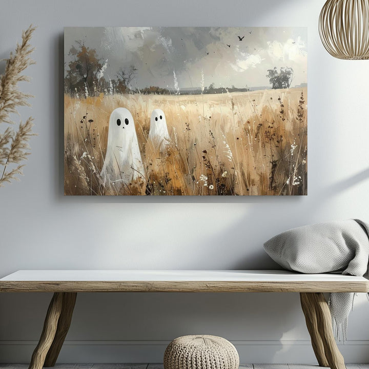 Ghosts in Wheat Field Canvas – Serene Autumn Halloween Countryside Art - Gifitto