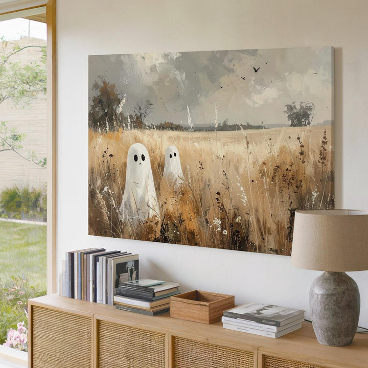 Ghosts in Wheat Field Canvas – Serene Autumn Halloween Countryside Art - Gifitto