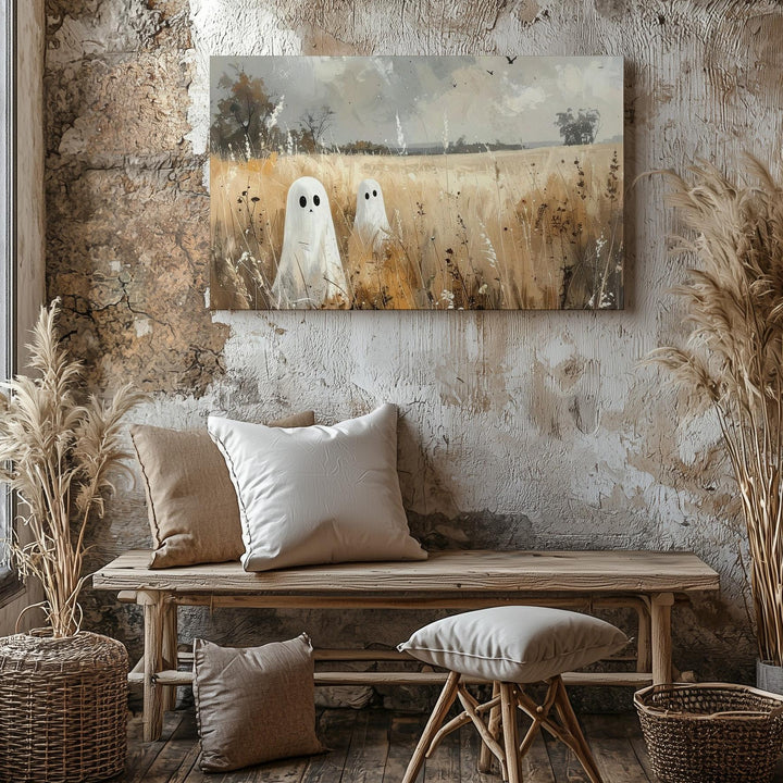 Ghosts in Wheat Field Canvas – Serene Autumn Halloween Countryside Art - Gifitto