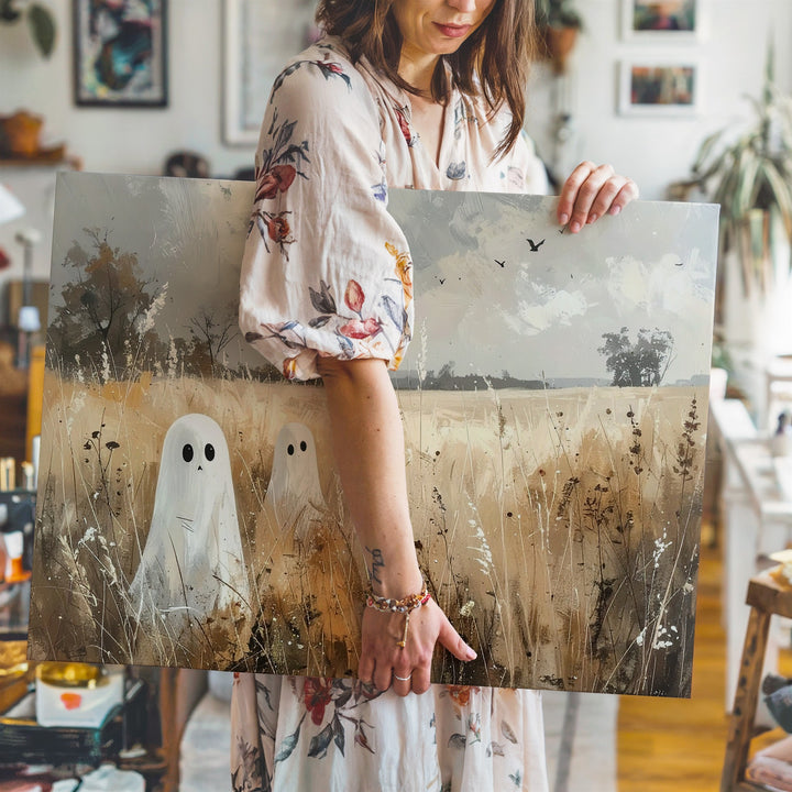 Ghosts in Wheat Field Canvas – Serene Autumn Halloween Countryside Art - Gifitto