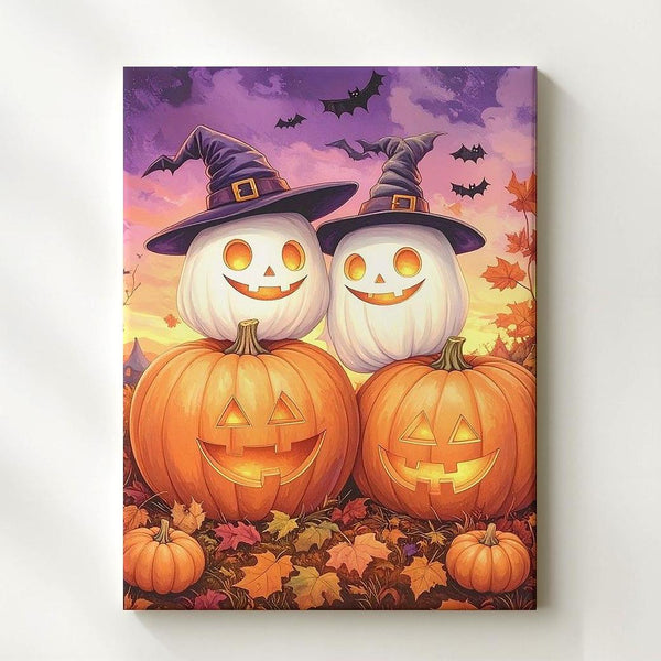 Stacked Jack-O’-Lanterns Canvas – Whimsical Halloween Pumpkin Art - Gifitto