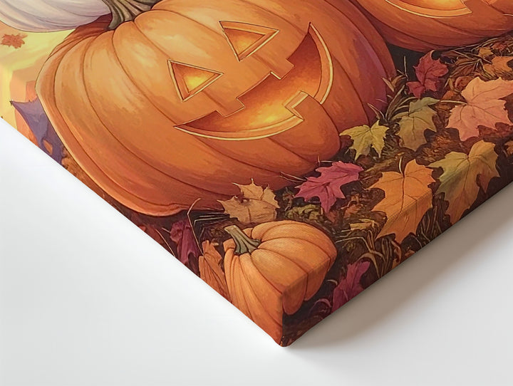 Stacked Jack-O’-Lanterns Canvas – Whimsical Halloween Pumpkin Art - Gifitto