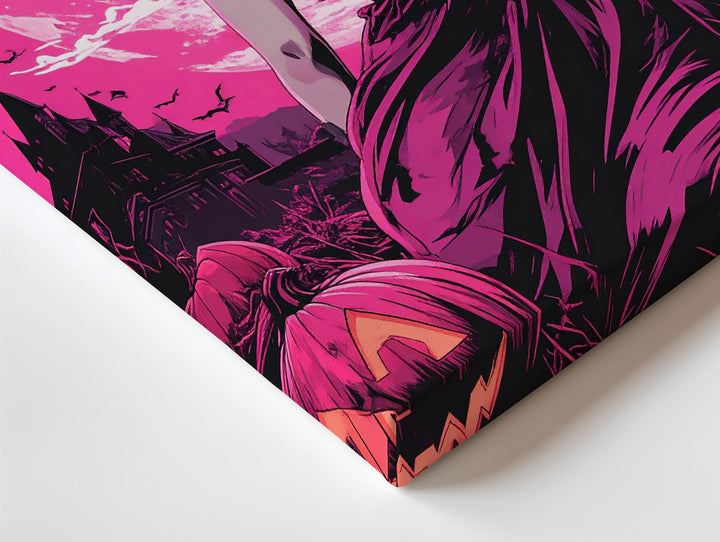 Vampire Queen & Jack-o’-Lanterns Canvas – Gothic Comic Horror Wall Art - Gifitto