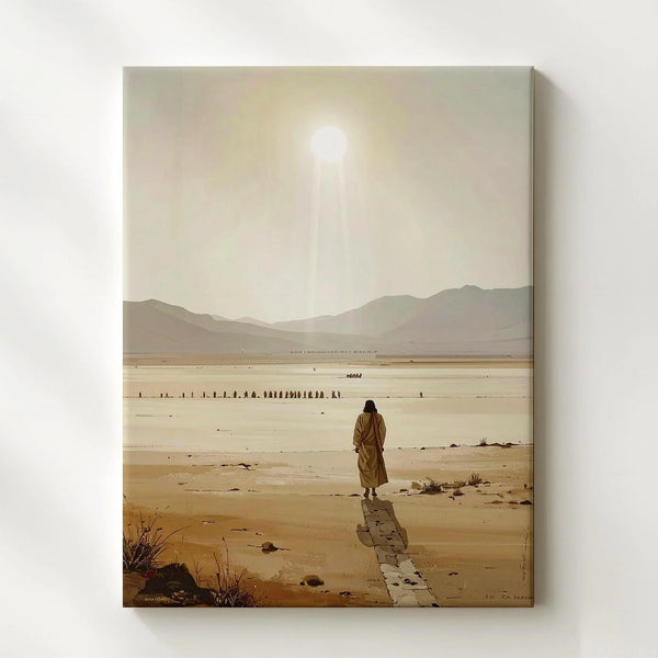 Desert Pilgrimage Canvas – Minimalist Sacred Art of Jesus and Spiritual Journey - Gifitto