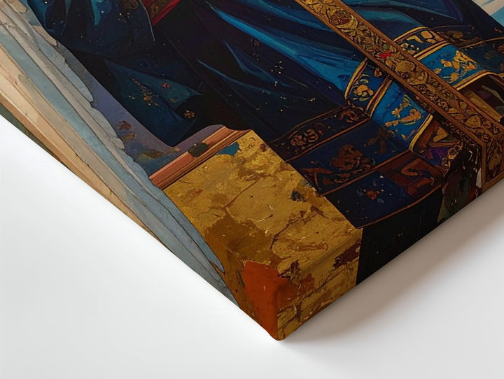 Byzantine Angel Canvas – Vertical Sacred Panel in Blue and Gold Robe - Gifitto