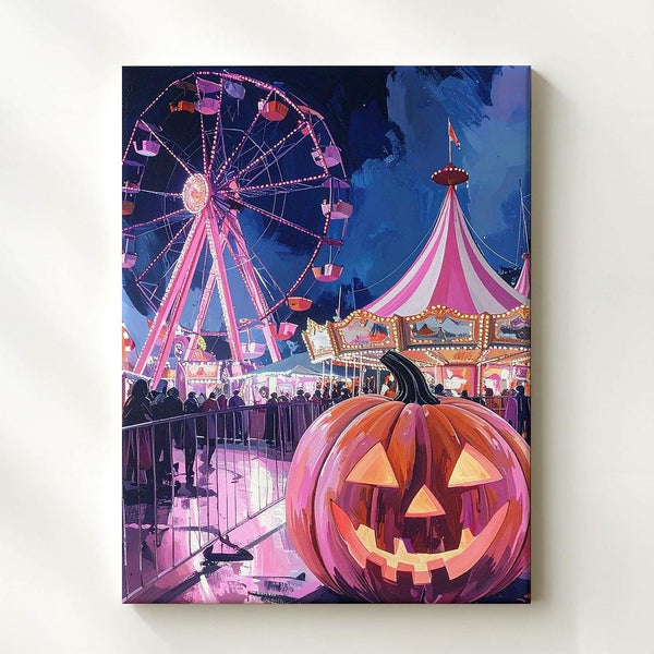 Halloween Carnival Night Canvas – Pink & Purple Festive Fairground Wall Art - Gifitto