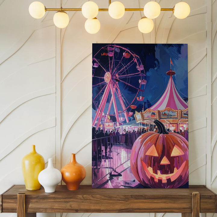 Halloween Carnival Night Canvas – Pink & Purple Festive Fairground Wall Art - Gifitto