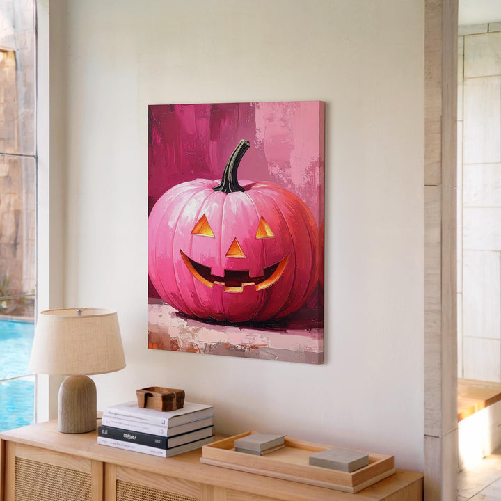 Hot Pink Jack-O’-Lantern Canvas – Bold Pop-Art Halloween Wall Decor - Gifitto