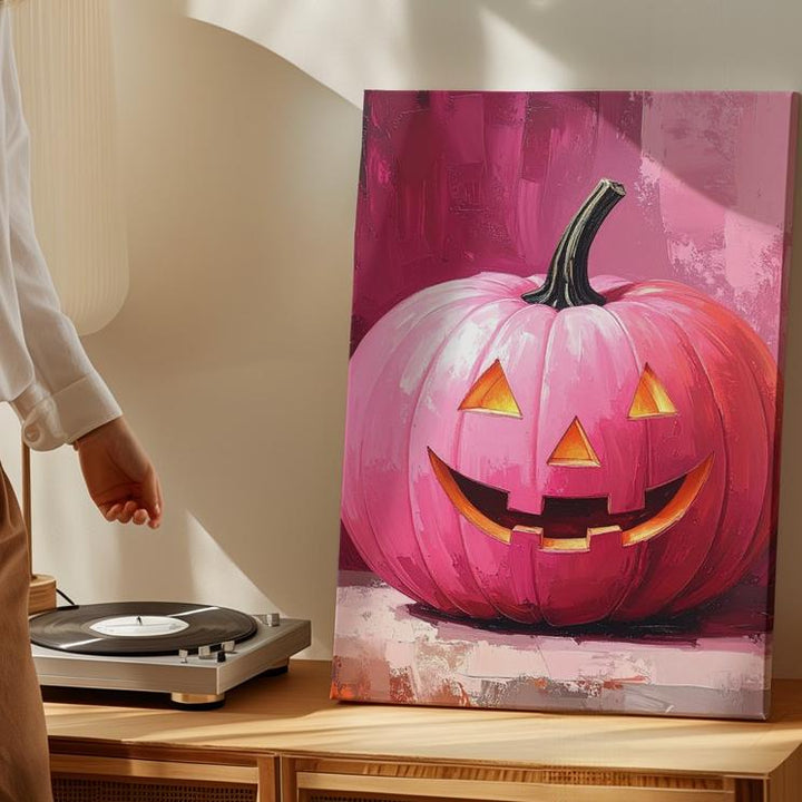 Hot Pink Jack-O’-Lantern Canvas – Bold Pop-Art Halloween Wall Decor - Gifitto