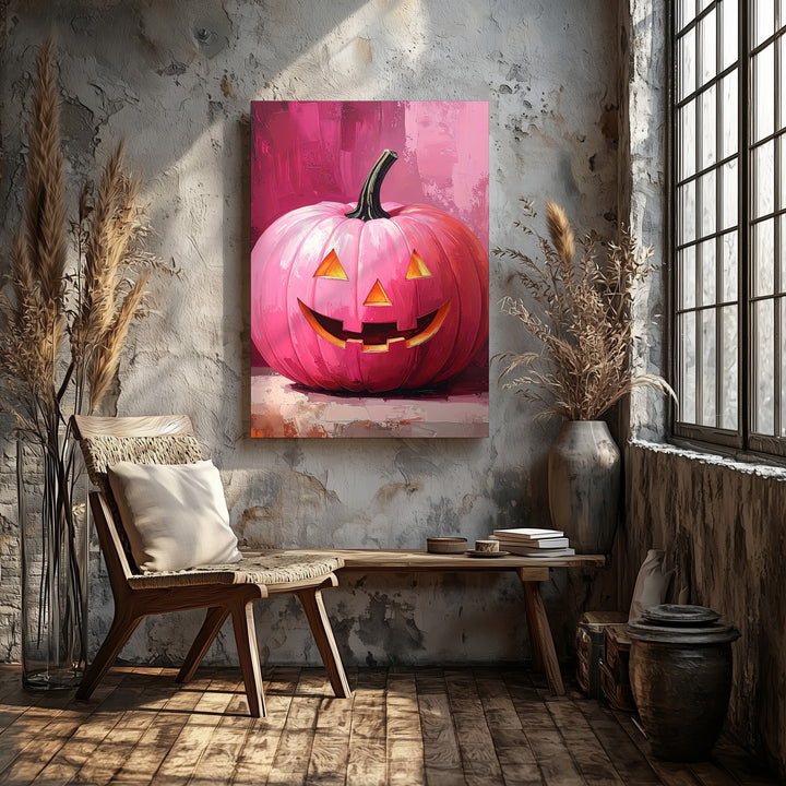Hot Pink Jack-O’-Lantern Canvas – Bold Pop-Art Halloween Wall Decor - Gifitto