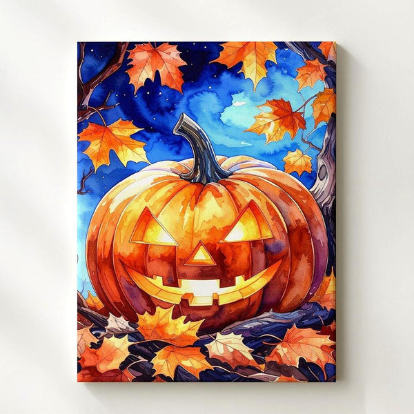 Watercolor Jack-O’-Lantern Canvas – Whimsical Halloween Twilight Art - Gifitto