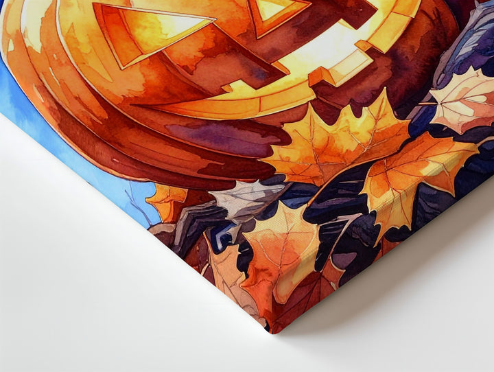 Watercolor Jack-O’-Lantern Canvas – Whimsical Halloween Twilight Art - Gifitto