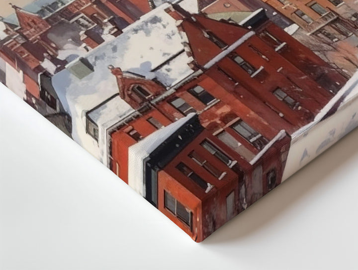 Victorian Christmas Cityscape Canvas – Snowy Red Brick Winter Art - Gifitto