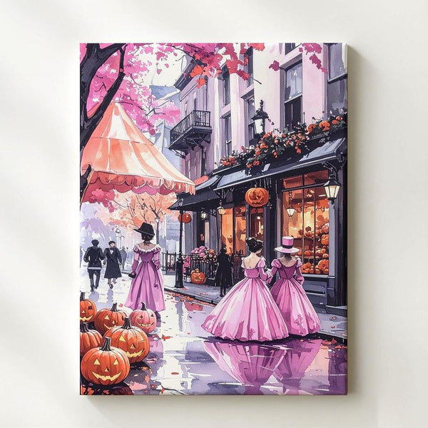 Victorian Halloween Street Canvas – Romantic Vintage Festive Wall Art - Gifitto