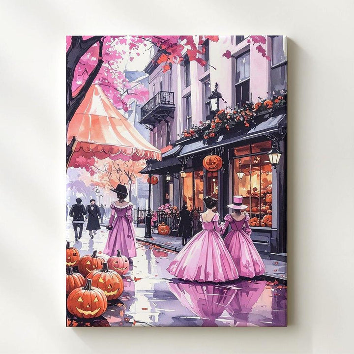 Victorian Halloween Street Canvas – Romantic Vintage Festive Wall Art - Gifitto