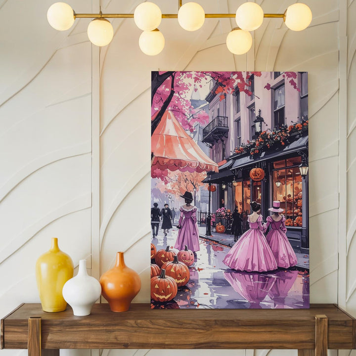 Victorian Halloween Street Canvas – Romantic Vintage Festive Wall Art - Gifitto
