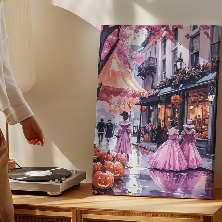Victorian Halloween Street Canvas – Romantic Vintage Festive Wall Art - Gifitto