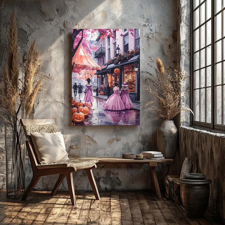 Victorian Halloween Street Canvas – Romantic Vintage Festive Wall Art - Gifitto