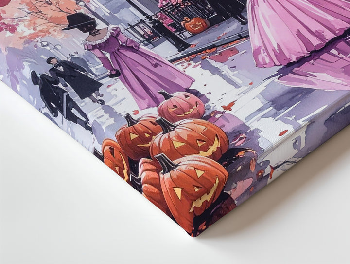 Victorian Halloween Street Canvas – Romantic Vintage Festive Wall Art - Gifitto