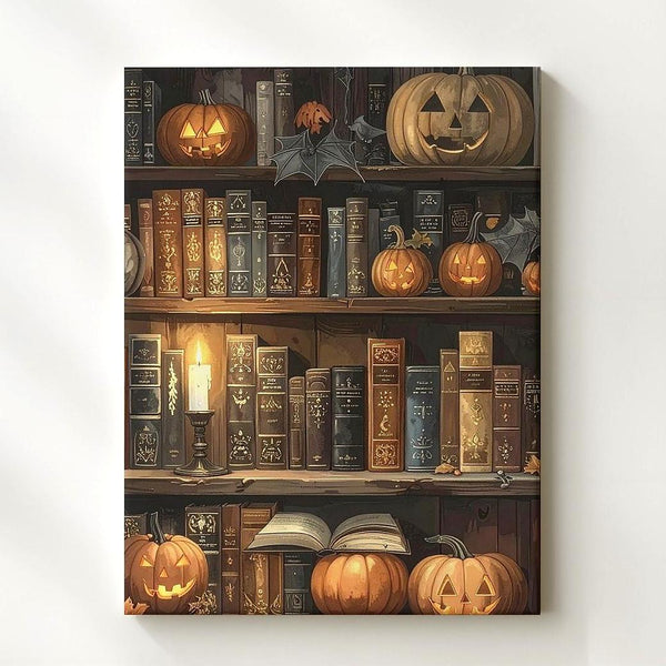 Haunted Library Canvas – Vintage Halloween Gothic Academia Art - Gifitto