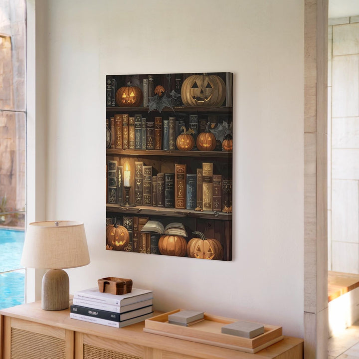 Haunted Library Canvas – Vintage Halloween Gothic Academia Art - Gifitto